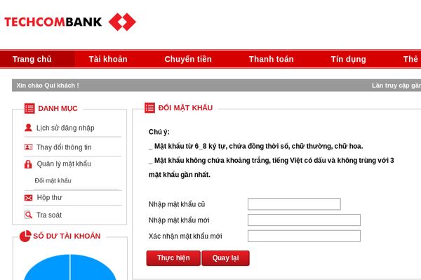 Techcombank dumb password rule screenshot